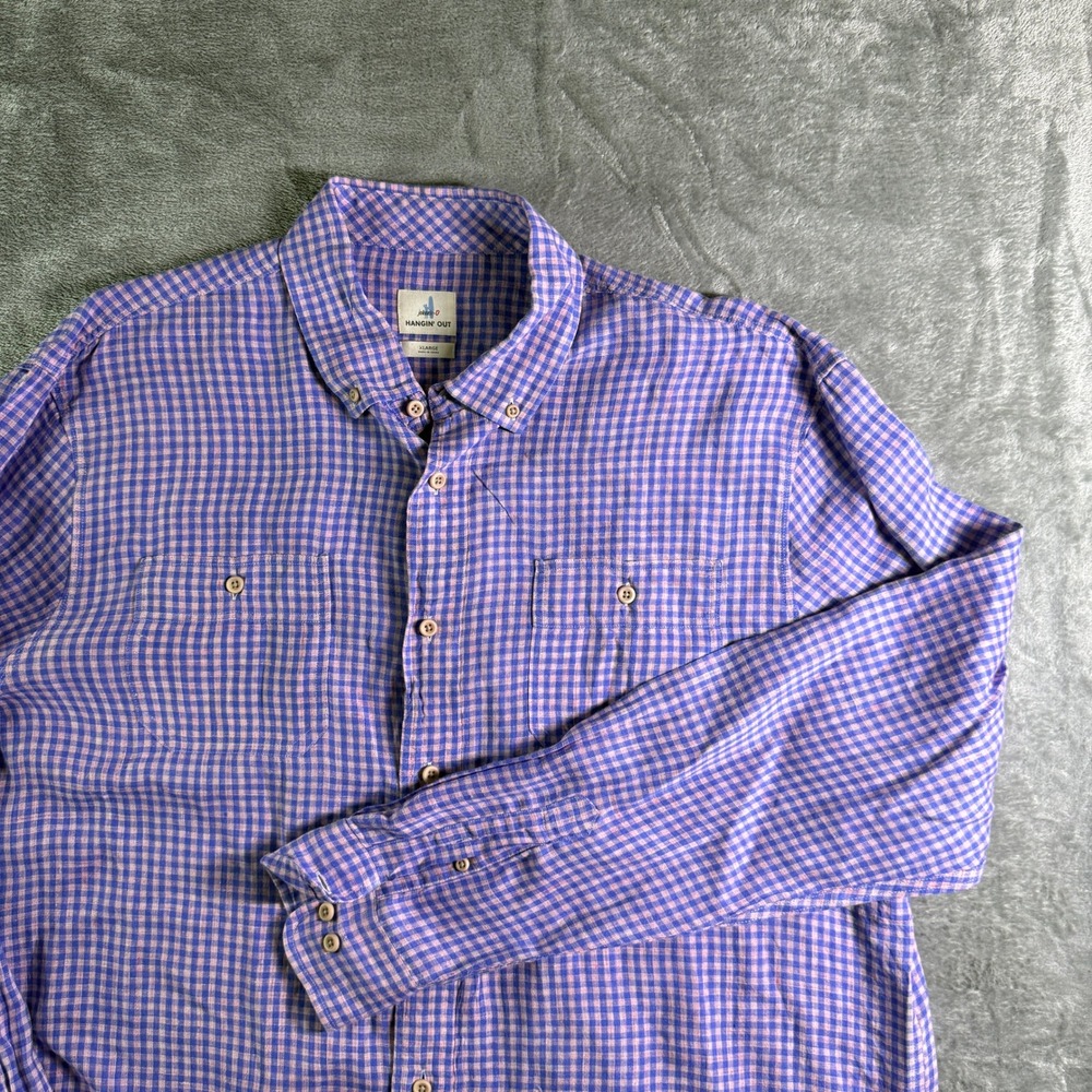 Johnnie-O Hangin' Out Gingham Button Down Shirt Long Sleeve Casual XL (read)